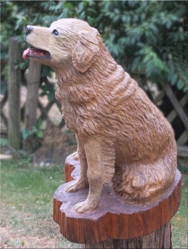 hund golden retriever motorsäge kettensägenkunst holz schnitzen jochen adam holzwerker geschnitzt  chainsaw carving