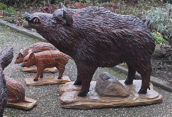 wildschwein liegende bache keiler holz schnitzen motors�ge kettens�ge 