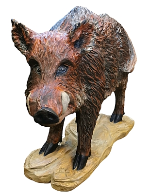 wildschwein keiler  wild boar  holz schnitzen motorsge kettensge holzwerker jochen Adam